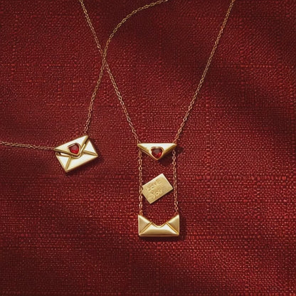 Stainless Steel Red Heart Envelope Necklace five piece set