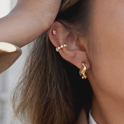 Organic Wavy Huggie Hoop Earrings Stainless Steel 18k Gold Plated Five Piece Set