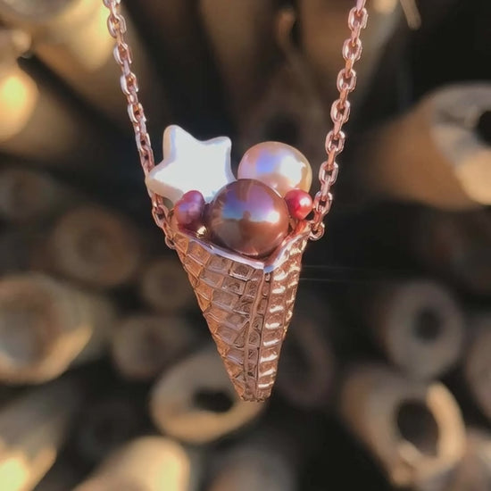 ice cream dessert pendant necklace video showing pearl scoop and colorful sprinkle details