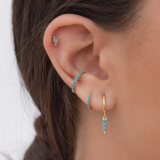 Sparkling Turquoise and Gold S925 Silver Earring Set Display for Wholesale