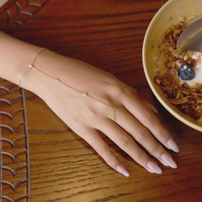 Gold Plated Stainless Steel Cubic Zirconia Hand Chain Bracelet for Women Dainty Finger Bracelet Gift Idea Set of 5