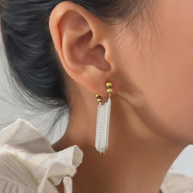movement and shine of galaxy waterfall multi layer chain tassel earrings 18k gold plated stainless steel wholesale
