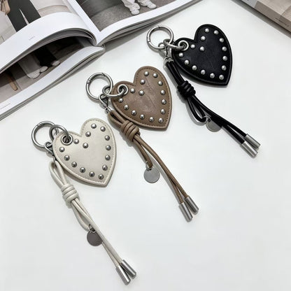 Black taupe and ivory PU leather heart bag charms for wholesale resale