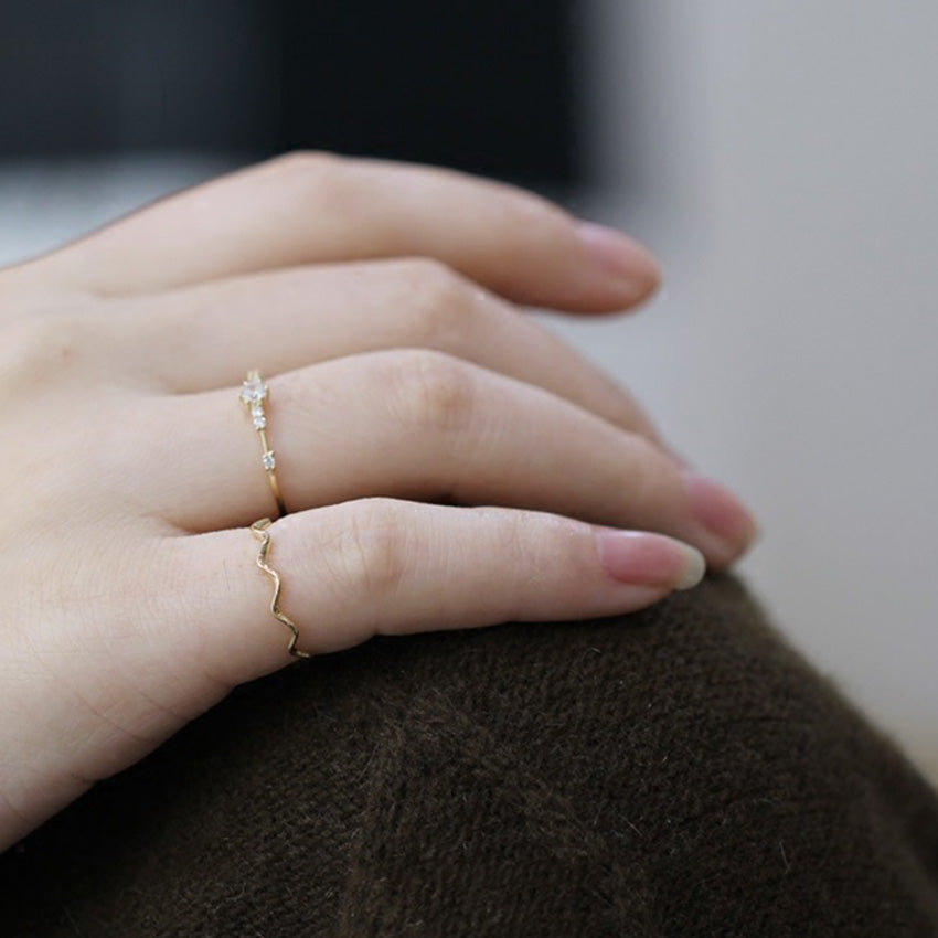 Wholesale S925 Sterling Silver Quiet Luxury Wave Ring five piece set
