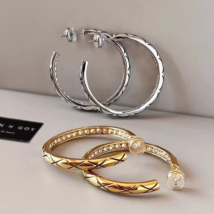quilted hoop earrings gold and silver brass statement hoop earrings Black May