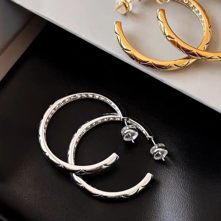 chunky quilted hoop earrings brass gold plated earrings trendy women Black May