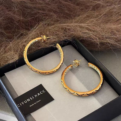 gold plated brass quilted hoop earrings chunky statement hoops Black May