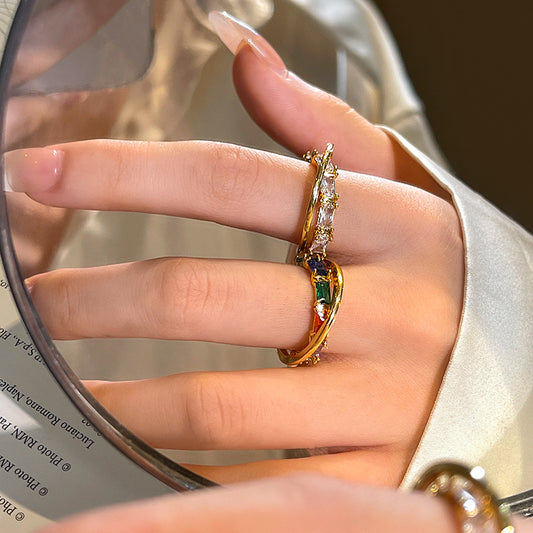 colorful cz ring gold adjustable ring fashion rings for women 2025 birthday gift Black May