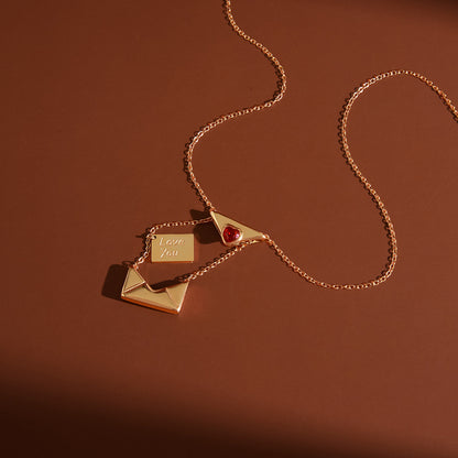 Stainless Steel Red Heart Envelope Necklace five piece set