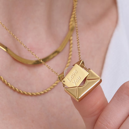 Stainless Steel Red Heart Envelope Necklace five piece set