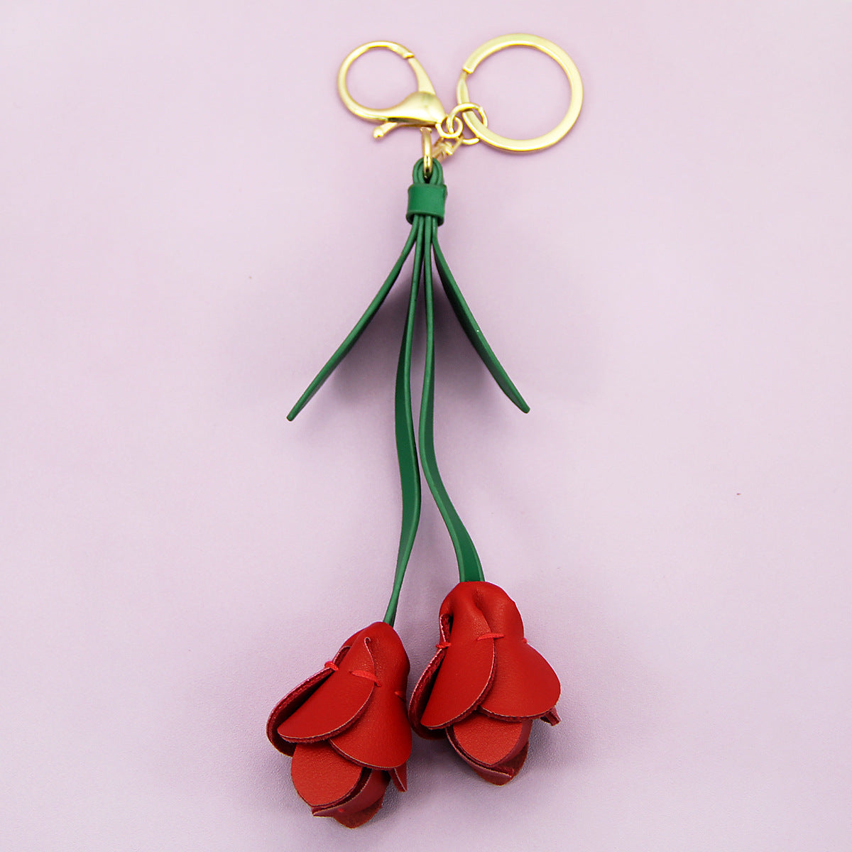 vibrant red tulip PU leather keychain purse charm flower accessory bulk pack