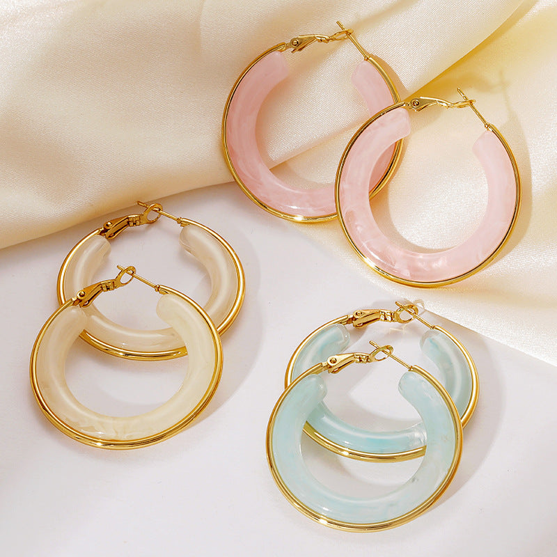 Assorted resin hoop earrings wholesale set with tortoise pink cream gray and blue color options