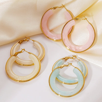 Assorted resin hoop earrings wholesale set with tortoise pink cream gray and blue color options