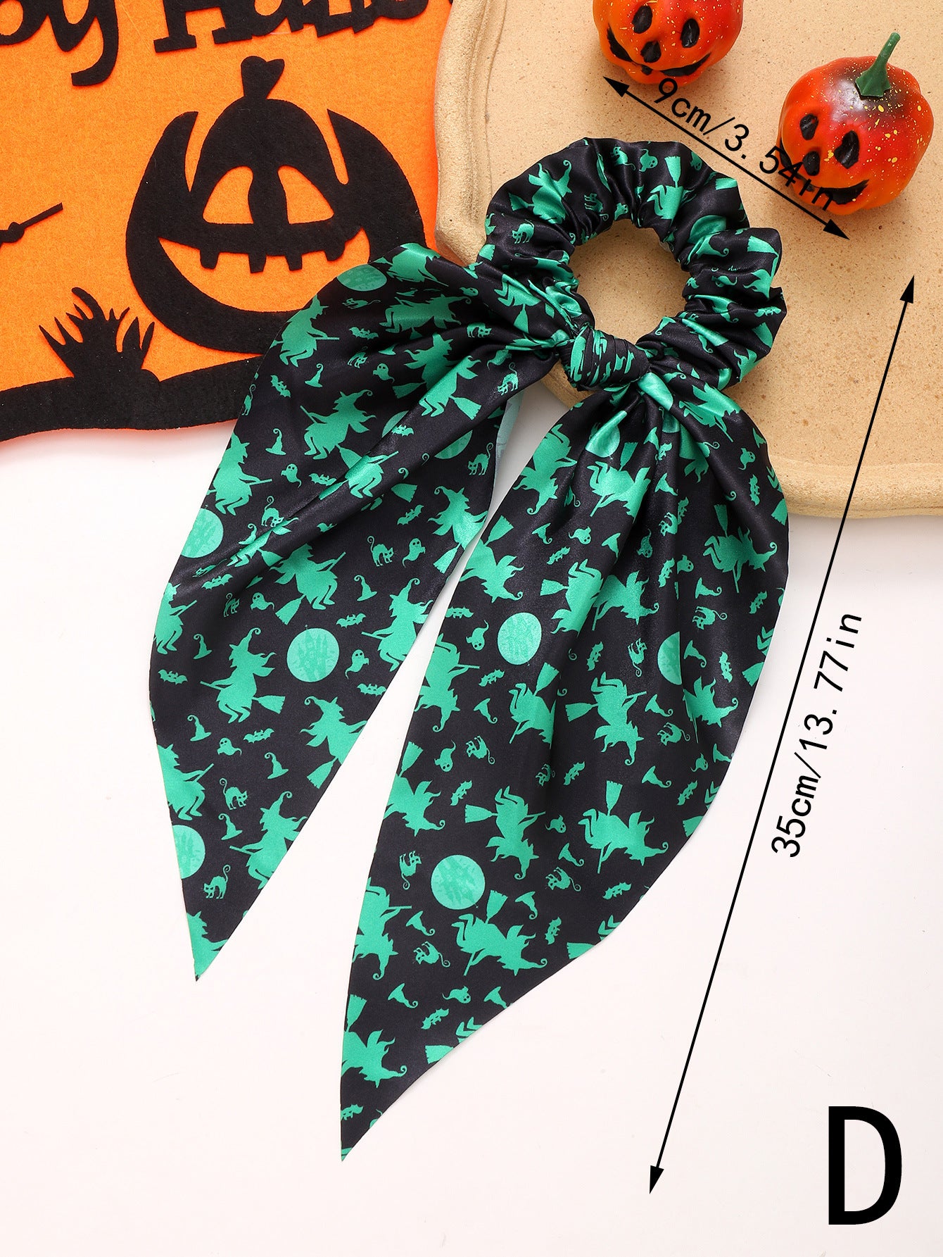 black and green hair scrunchy with ribbon