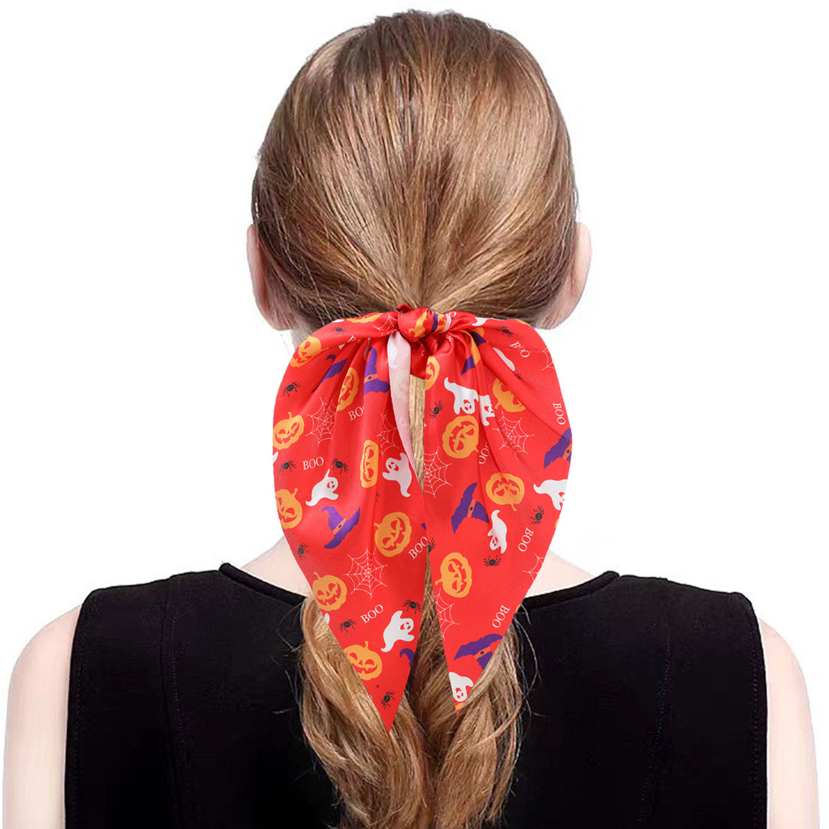 red hair scrunchies with ribbon