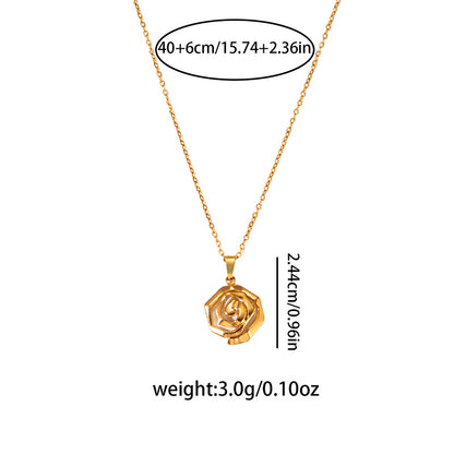 stainless steel gold plated rose flower pendant necklace with chain size details