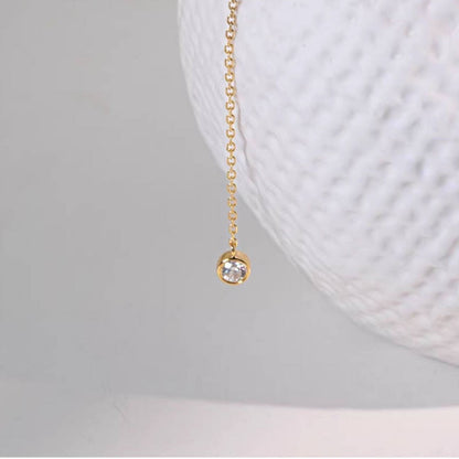 Close up of S925 18K gold plated zircon drop pendant on adjustable Y necklace