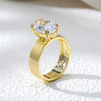 Oval cut cubic zirconia wedding ring wholesale S925 sterling silver engagement jewelry elegant gold band