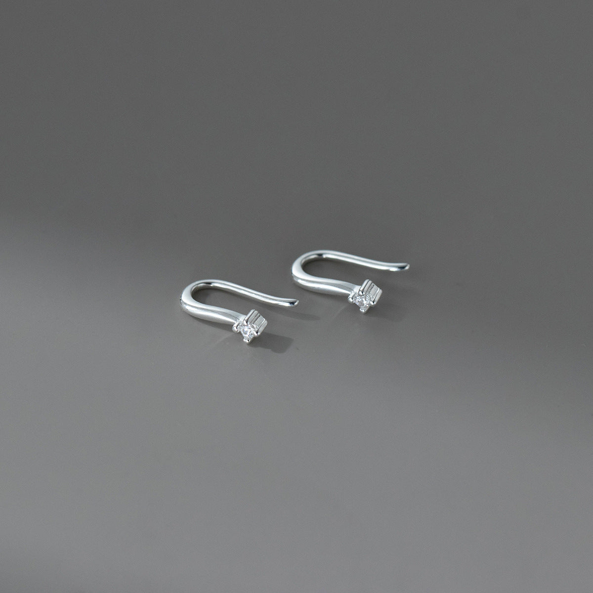 S925 sterling silver U shaped hook earrings with cubic zirconia accent