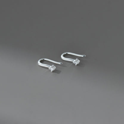 S925 sterling silver U shaped hook earrings with cubic zirconia accent