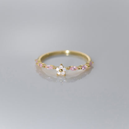Gold plated S925 sterling silver cherry blossom ring with pink zircon stones