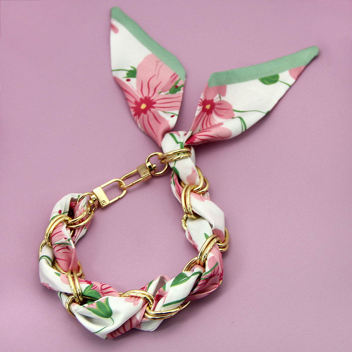 Pink floral silk scarf braided phone wrist strap short lanyard bag chain wholesale