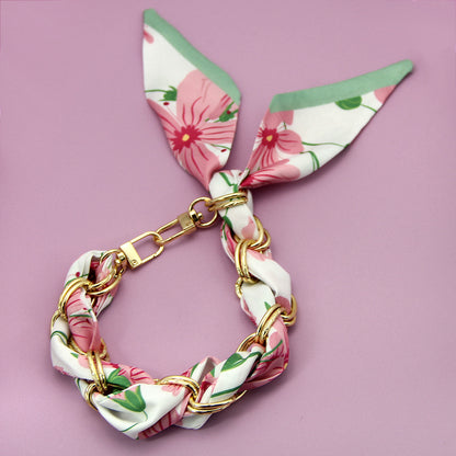 Pink floral silk scarf braided phone wrist strap short lanyard bag chain wholesale