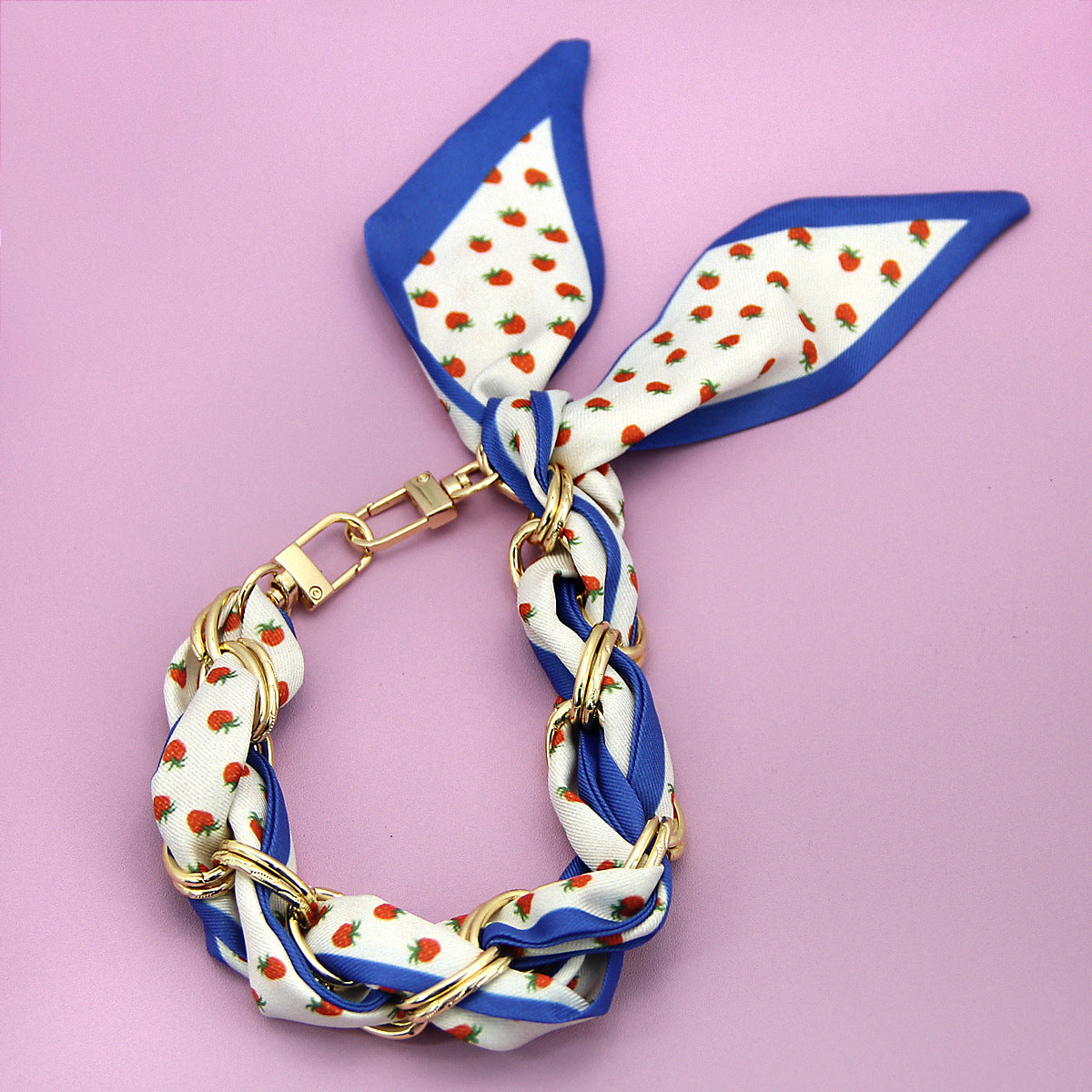 Strawberry print silk scarf braided phone strap wrist chain fashion charm wholesale