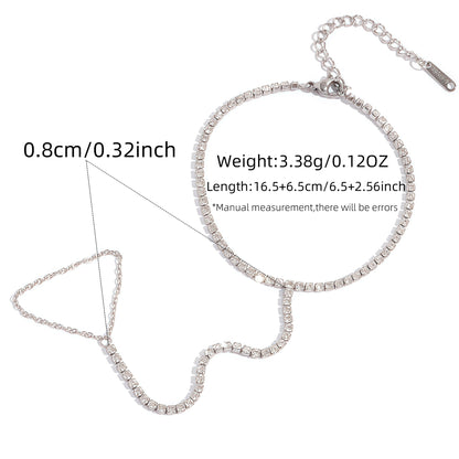 Adjustable silver hand chain bracelet with 16.5 cm length and extension chain