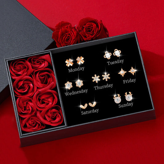 silver stud earrings set gift box