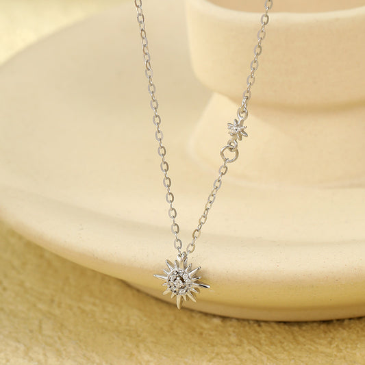 silver sunburst necklace dainty sun pendant gift