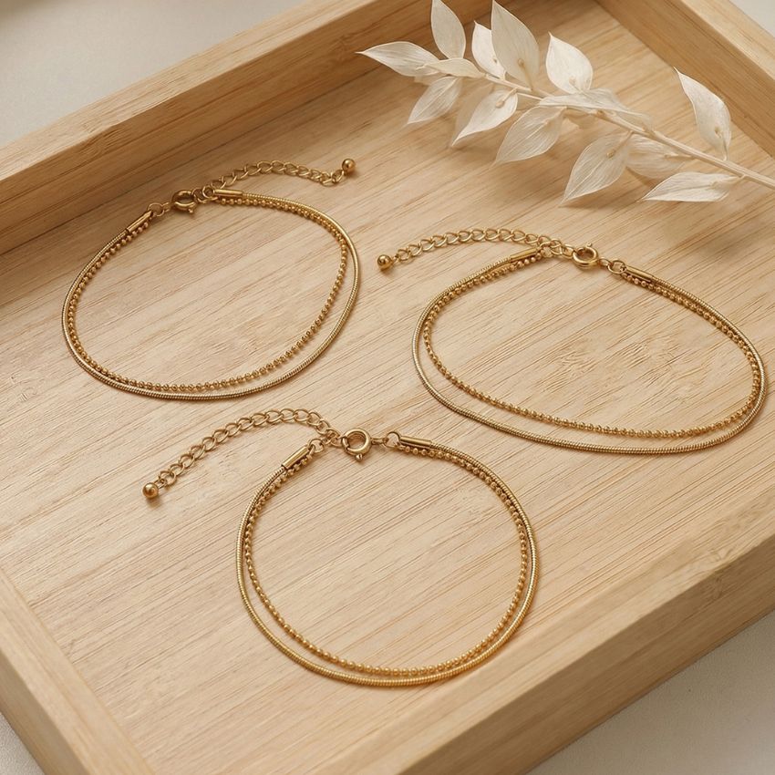 Layered bracelet set display snake chain and ball chain wholesale assortment