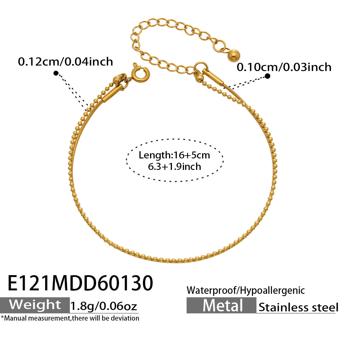 Layered bracelet size guide stainless steel snake chain ball chain 16 plus 5 cm