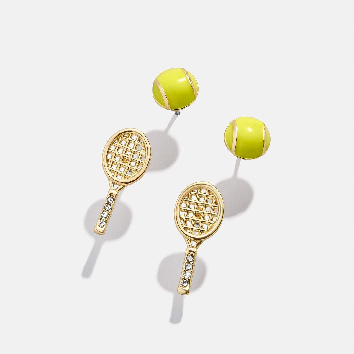 14K gold plated tennis racket and tennis ball stud earrings