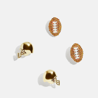 14K gold plated football helmet and football stud earrings