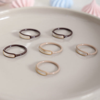 Beige and dark brown enamel shell inlay fashion ring assortment