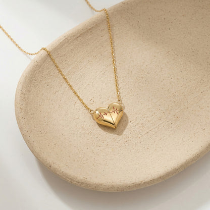 stainless steel gold heartbeat heart pendant necklace for couples