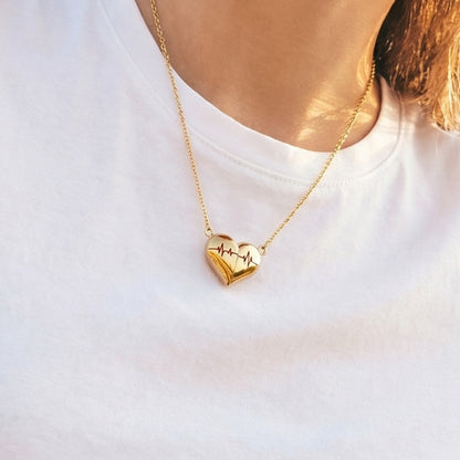 stainless steel gold heartbeat heart pendant necklace 