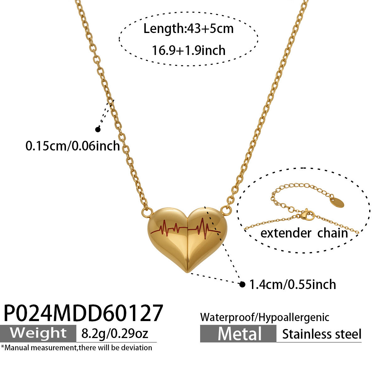 heart pendant necklace for couples extender detail