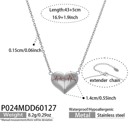 Stainless Steel Heartbeat Heart Pendant Necklace Five Piece Set