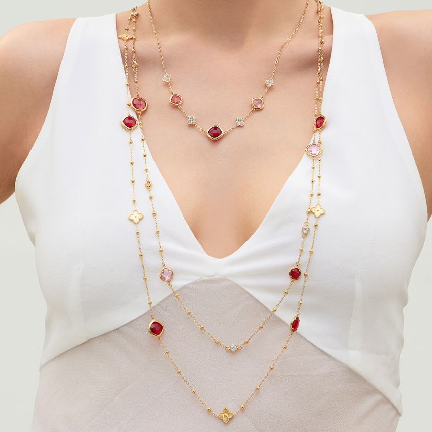 Stainless Steel Jewelry Set CZ Glass Stone Necklace Bracelet Earrings for Women