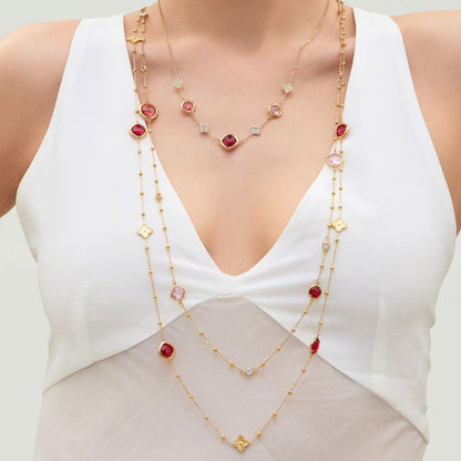 Stainless Steel Jewelry Set CZ Glass Stone Necklace Bracelet Earrings for Women