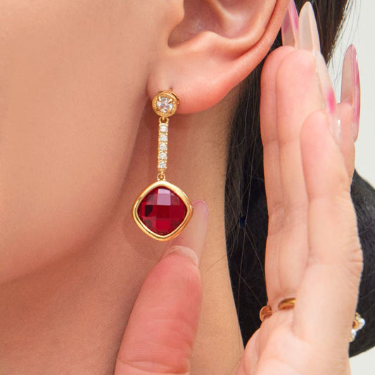 Stainless Steel Jewelry Set CZ Glass Stone Necklace Bracelet Earrings for Women