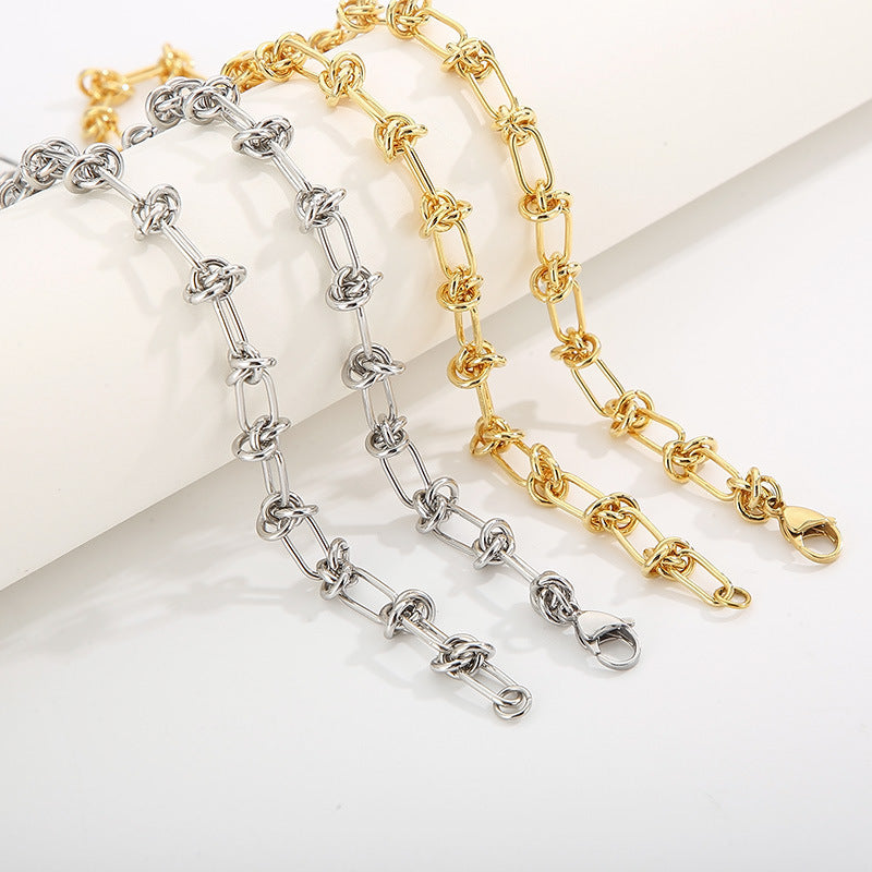 stainless steel necklace bracelet set geometric gold knot chain necklace