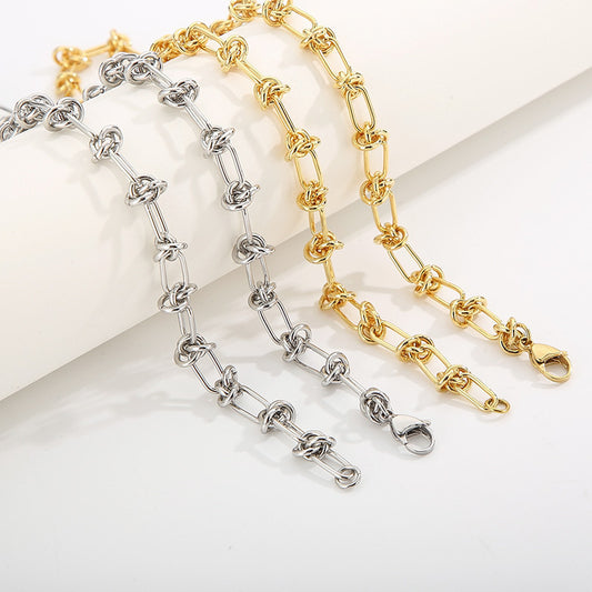 stainless steel necklace bracelet set geometric gold knot chain necklace