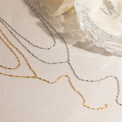 Two layer stainless steel Y chain necklace flat lay detail display