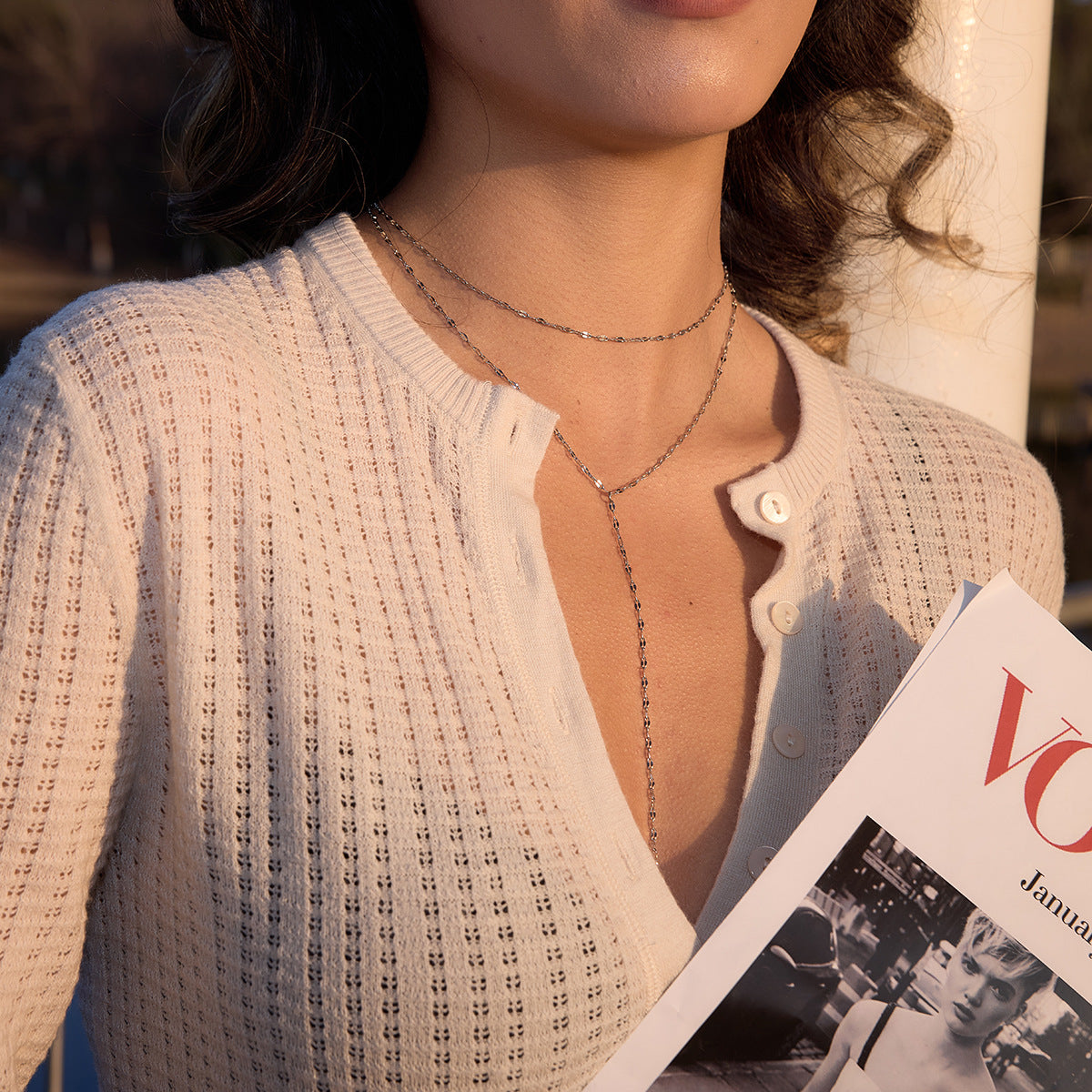 Stainless steel double layer Y chain necklace outdoor styling