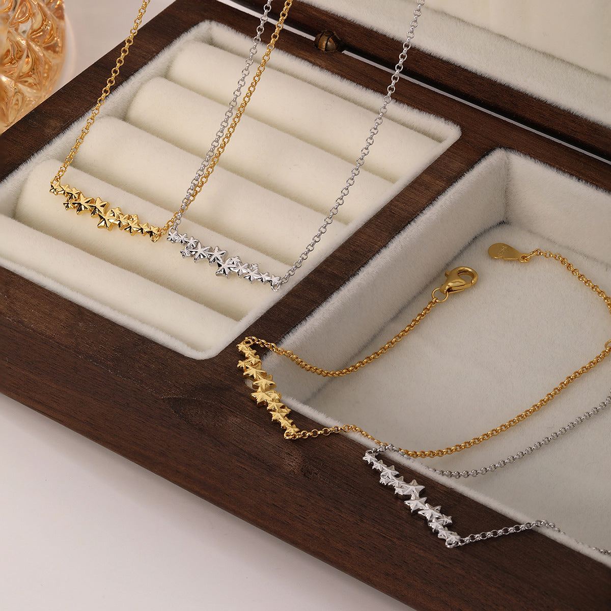 925 silver star bracelet and necklace star jewelry set Black May deals