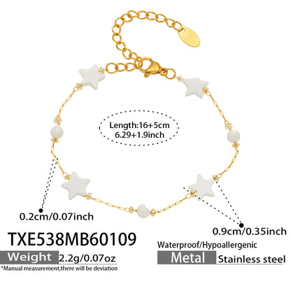 Shell star bracelet size guide 16 cm with 5 cm extender stainless steel

