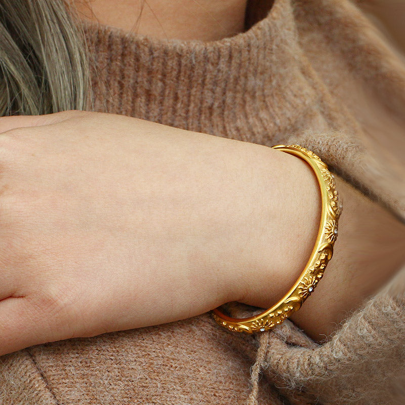 stainless steel gold open cuff sun and moon bracelet